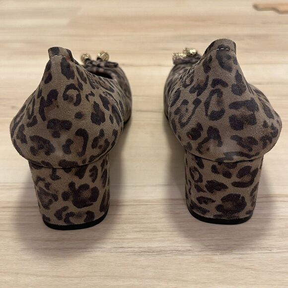 Sabrinas Spain Leather Heels 39 8 Block Hell Metal Tassels Gray Cheetah Print - Picture 3 of 10